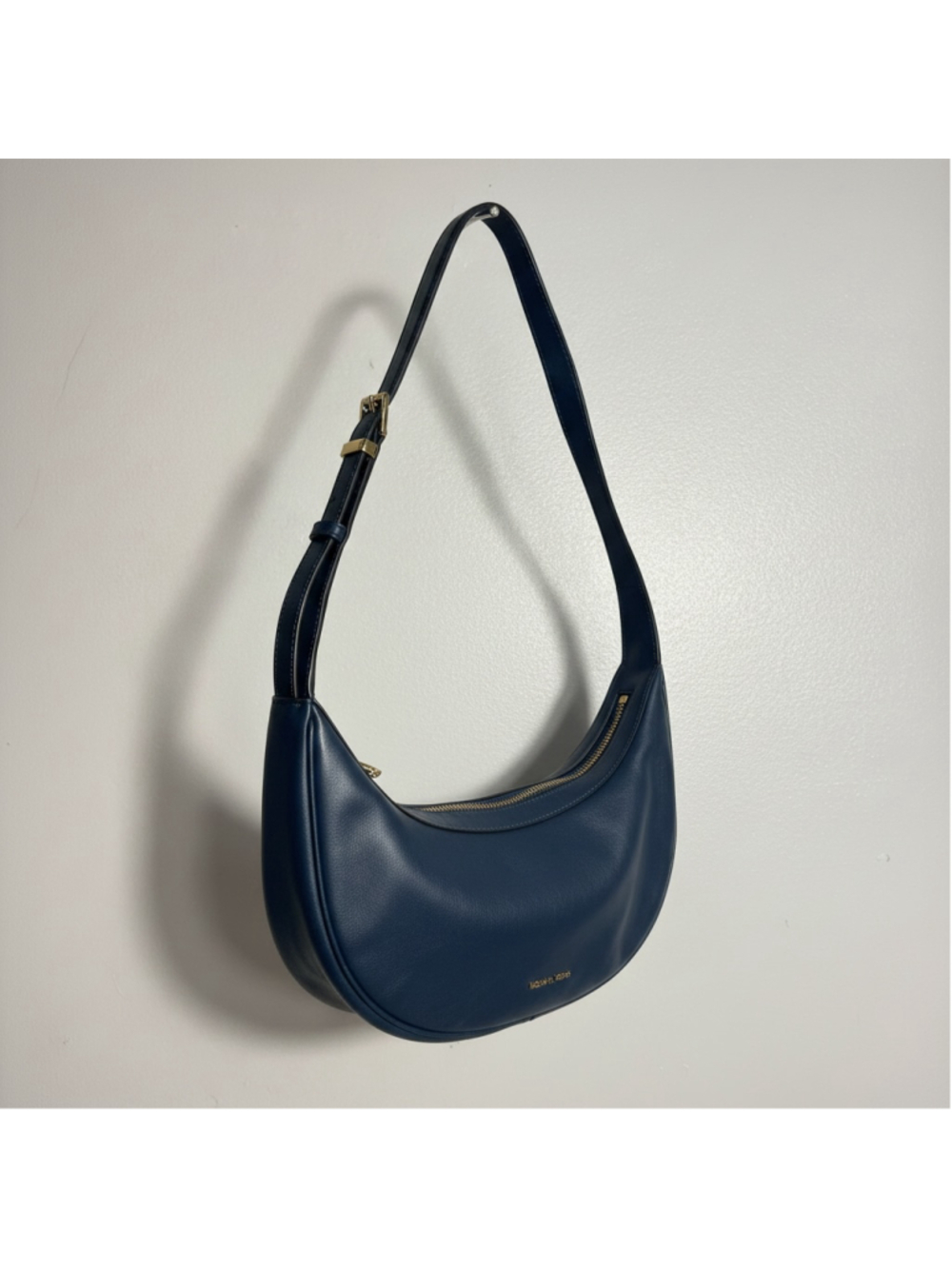 Michael Kors Navy Blue Leather Crescent Medium Avra Shoulder Bag Gold Hardware
